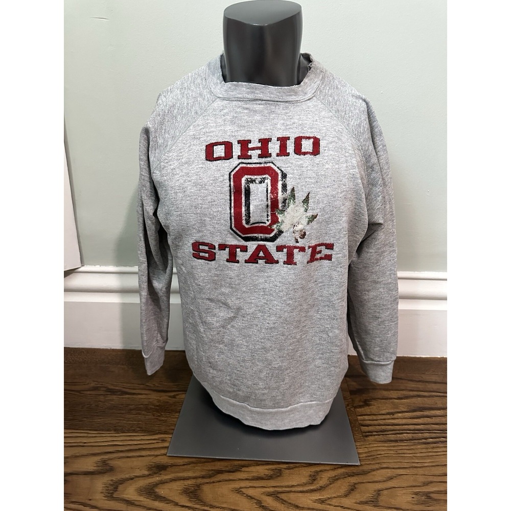 Vtg 80s‎ Champion Sweatshirt Ohio State Flock Print Crewneck Pullover Gray XXL